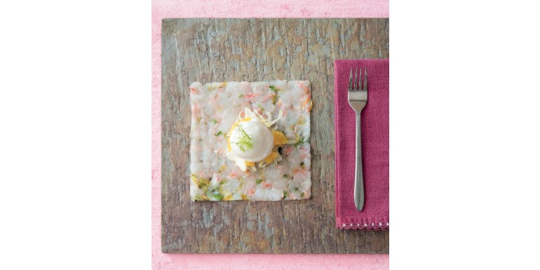 Pavé di scampi crudi e arance con sorbetto al finocchio