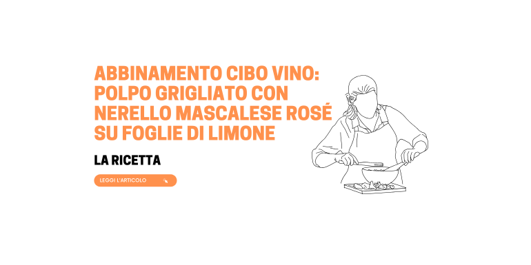 Abbinamento cibo vino: polpo grigliato con nerello mascalese rosé su foglie di limone