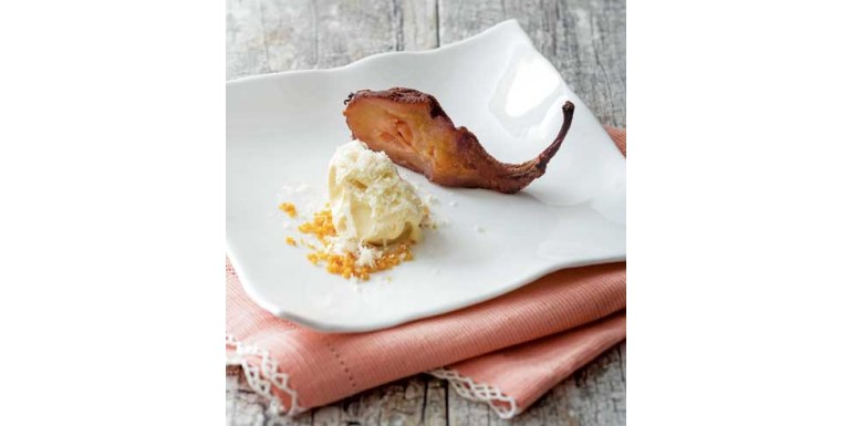 Pera essiccata con sorbetto di pera e Parmigiano 36 mesi - ricetta della settimana