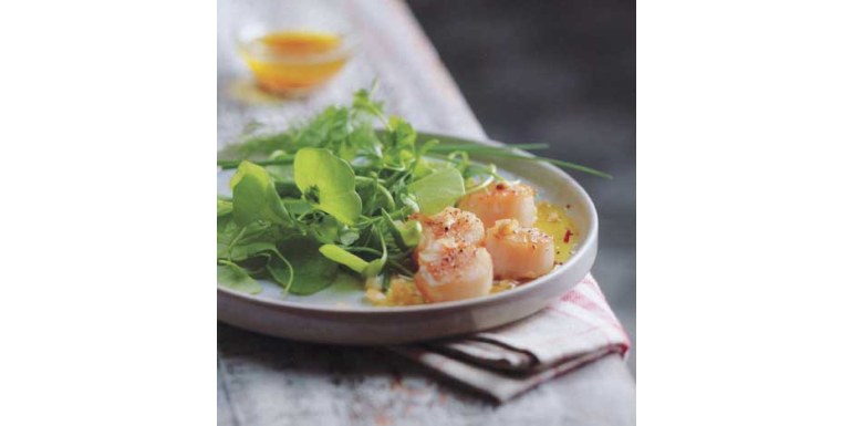 Insalata di erbe aromatiche con cappesante al limone candito - Ricetta della settimana