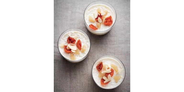 Cheesecake di ricotta e latte di mandorle con chinotti caramellati