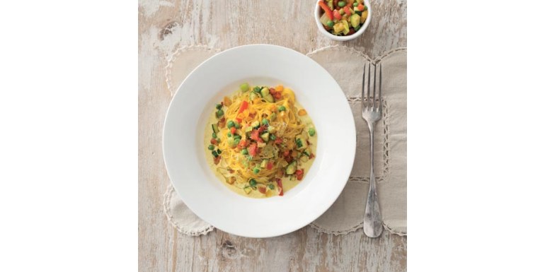 Vermicelli con caponata di verdure e curry