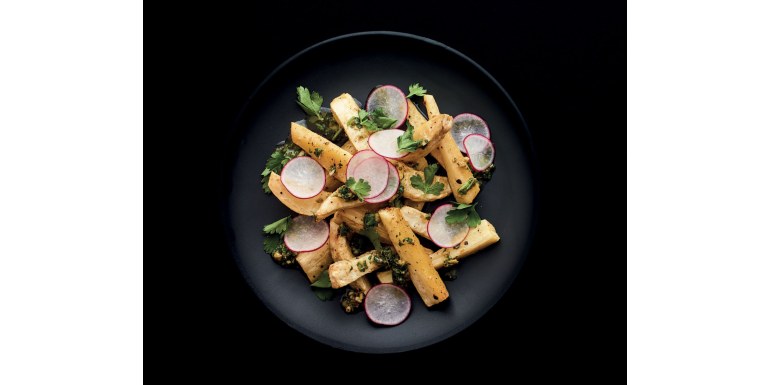 Ortaggi a radice arrostiti con salsa verde allo zenzero